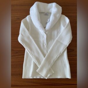 Suzy Shier Fur Trim Cardigan